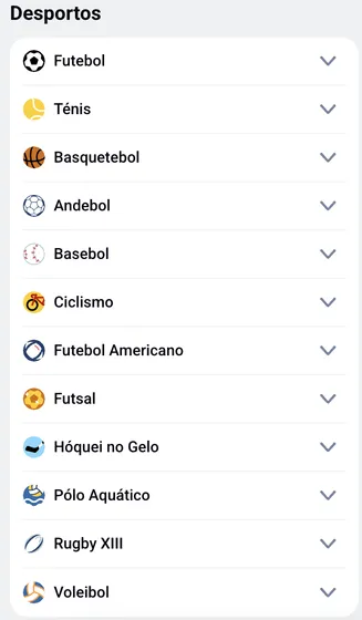 Explora todos os desportos disponíveis para apostas na Betclic — futebol, basquetebol, ténis, hóquei, voleibol e muito mais. Lista de modalidades desportivas disponíveis na plataforma de apostas Betclic, incluindo futebol, ténis, basquetebol, andebol, basebol e outros.